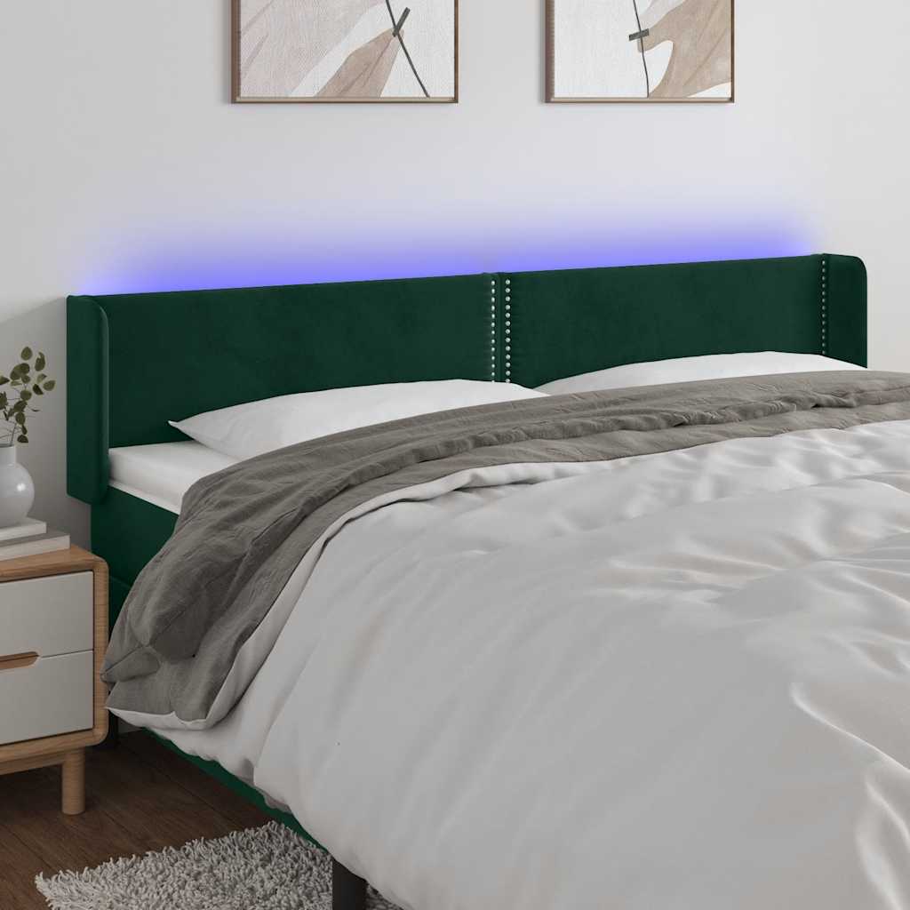 vidaXL Zagłówek do łóżka z LED, ciemnozielony, 183x16x78/88cm, aksamit