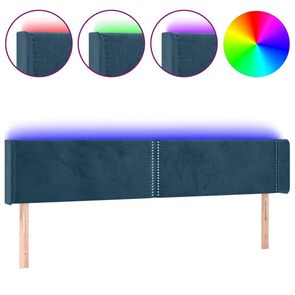 vidaXL Zagłówek do łóżka z LED ciemnoniebieski 183x16x78/88 cm aksamit