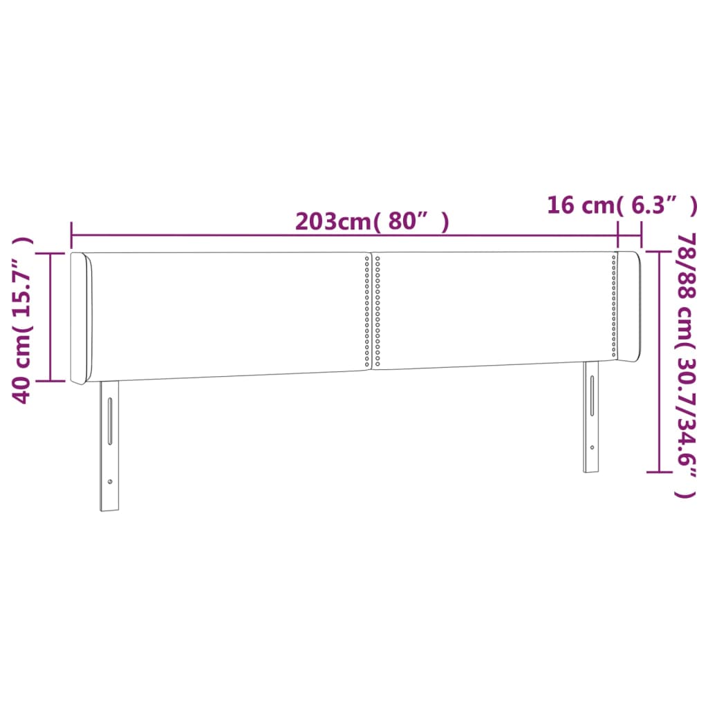 vidaXL Zagłówek do łóżka z LED, ciemnoszary, 203x16x78/88 cm, aksamit