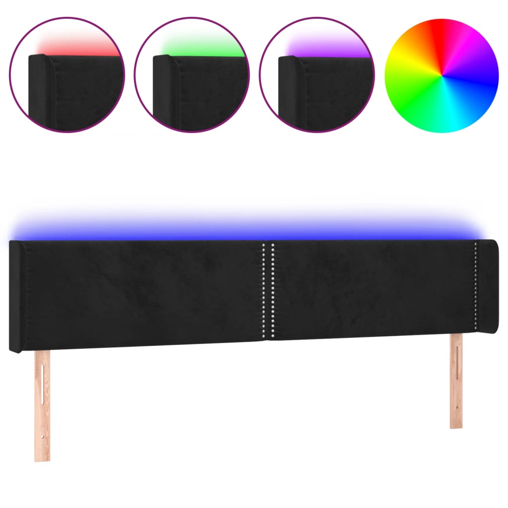 vidaXL Zagłówek do łóżka z LED, czarny, 203x16x78/88 cm, aksamit