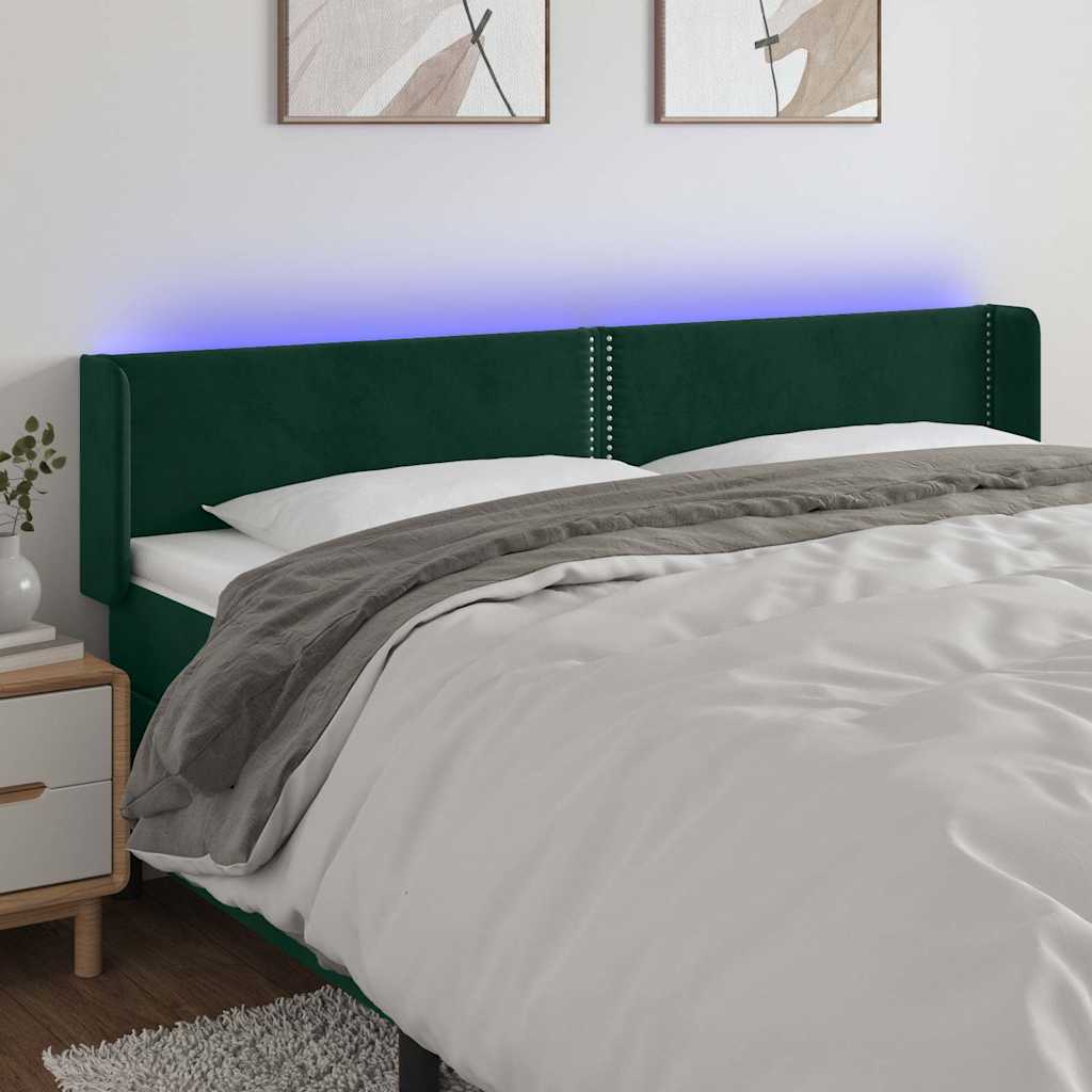 vidaXL Zagłówek do łóżka z LED, ciemnozielony, 203x16x78/88cm, aksamit
