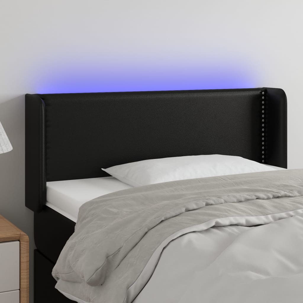vidaXL Zagłówek do łóżka z LED, czarny, 83x16x78/88 cm, sztuczna skóra