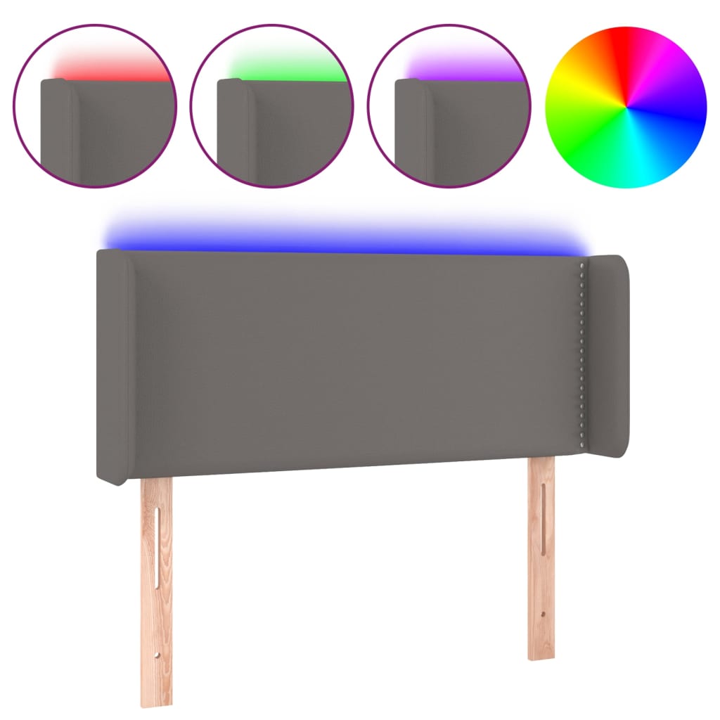 vidaXL Zagłówek do łóżka z LED, szary, 83x16x78/88 cm, sztuczna skóra