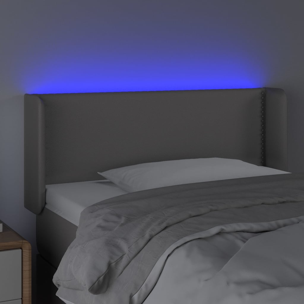 vidaXL Zagłówek do łóżka z LED, szary, 83x16x78/88 cm, sztuczna skóra