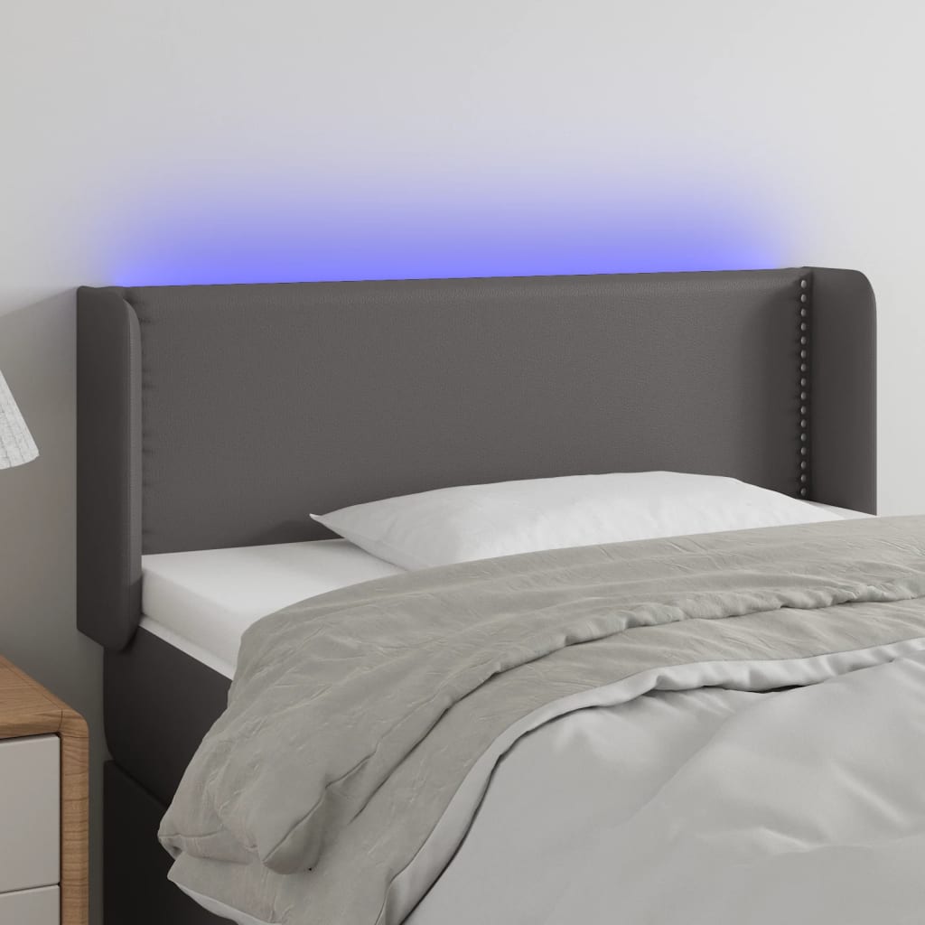 vidaXL Zagłówek do łóżka z LED, szary, 83x16x78/88 cm, sztuczna skóra