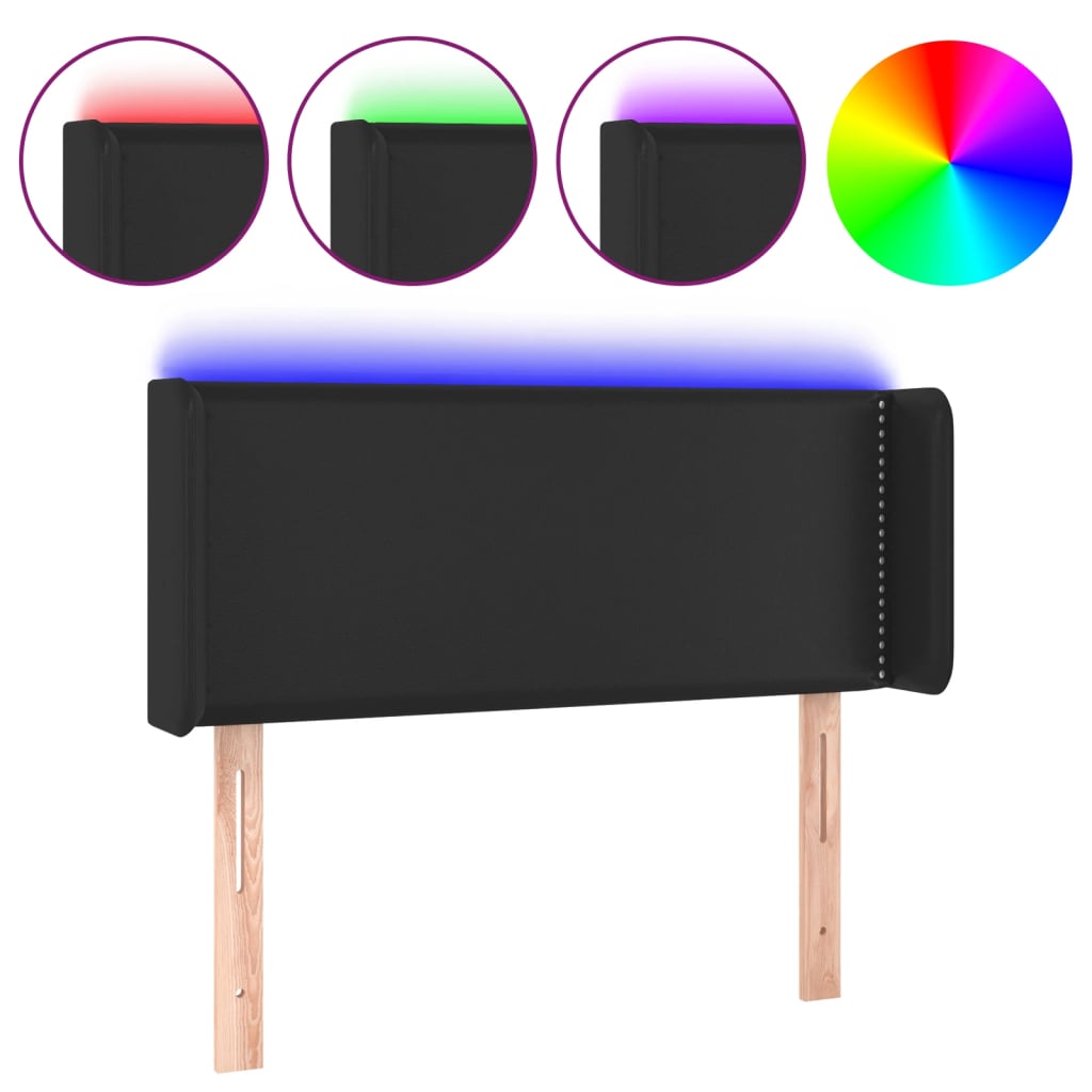 vidaXL Zagłówek do łóżka z LED, czarny, 93x16x78/88 cm, sztuczna skóra