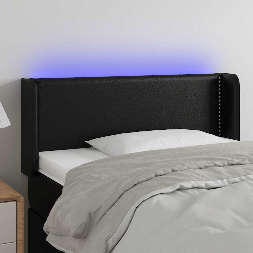 vidaXL Zagłówek do łóżka z LED, czarny, 93x16x78/88 cm, sztuczna skóra