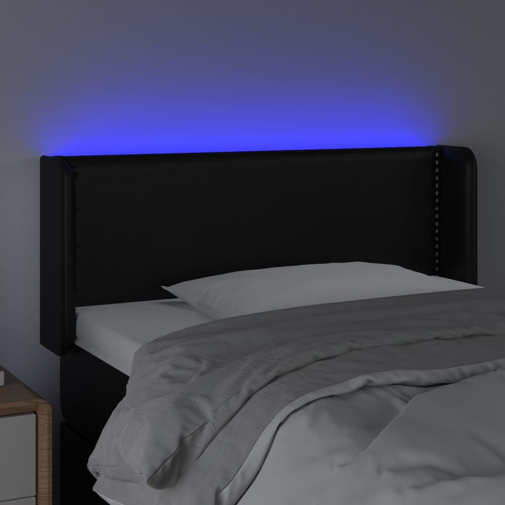 vidaXL Zagłówek do łóżka z LED, czarny, 103x16x78/88cm, sztuczna skóra