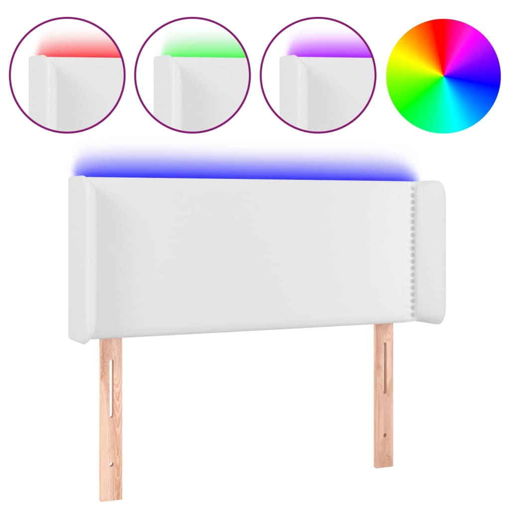 vidaXL Zagłówek do łóżka z LED, biały, 103x16x78/88 cm, sztuczna skóra
