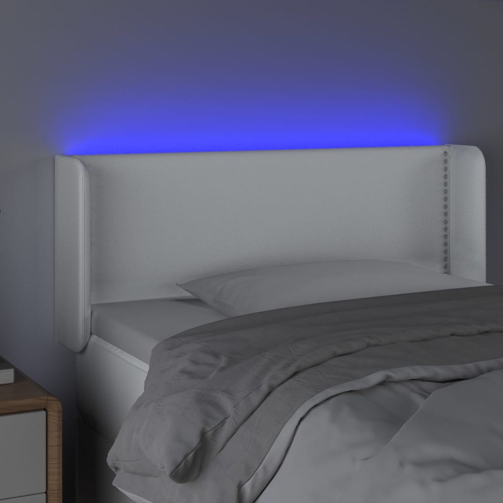 vidaXL Zagłówek do łóżka z LED, biały, 103x16x78/88 cm, sztuczna skóra