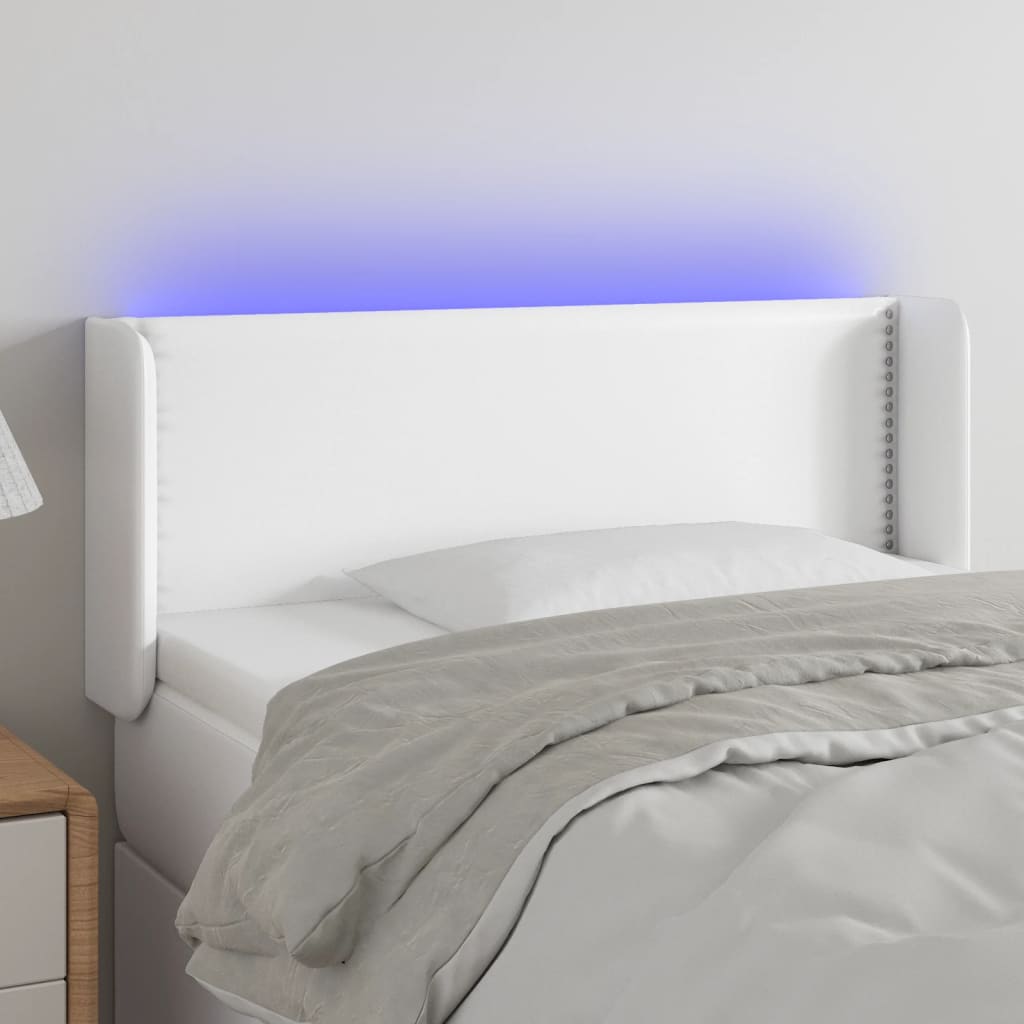 vidaXL Zagłówek do łóżka z LED, biały, 103x16x78/88 cm, sztuczna skóra