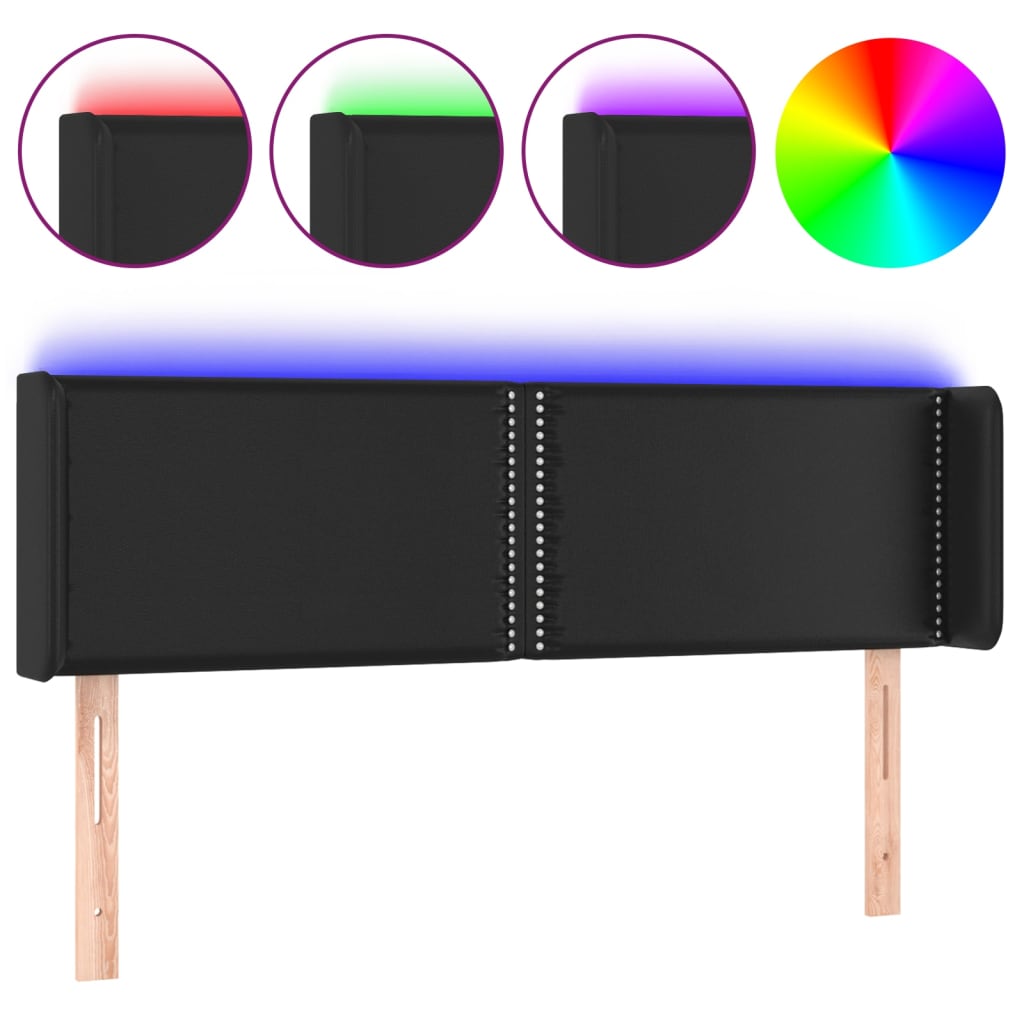 vidaXL Zagłówek do łóżka z LED, czarny, 147x16x78/88cm, sztuczna skóra