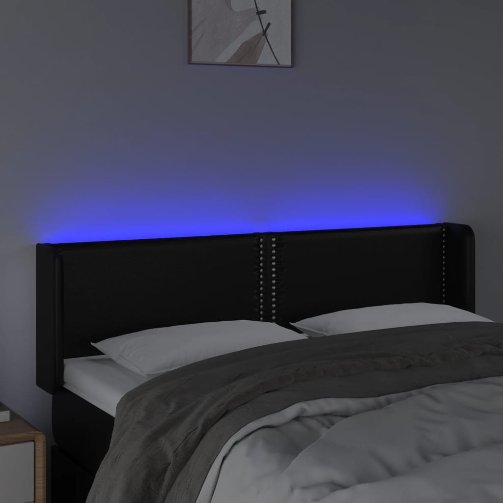 vidaXL Zagłówek do łóżka z LED, czarny, 147x16x78/88cm, sztuczna skóra