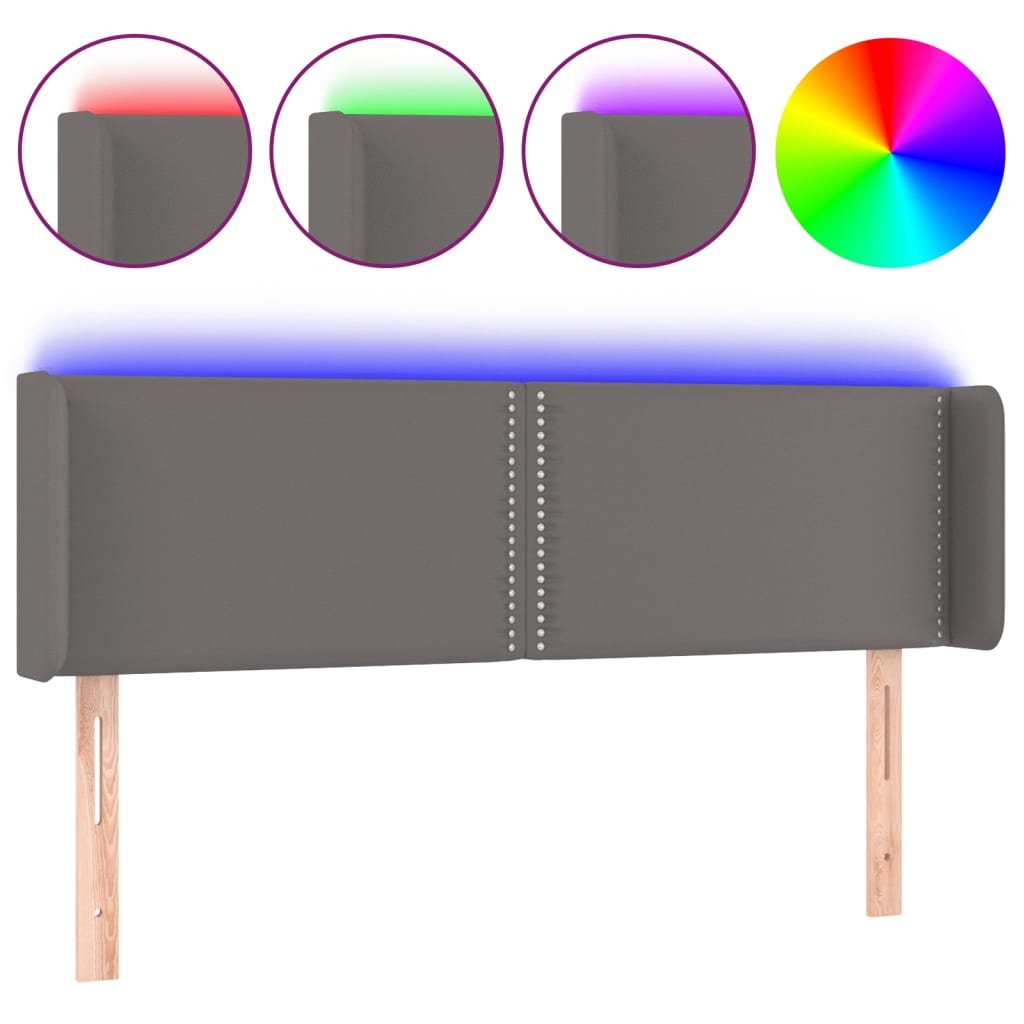 vidaXL Zagłówek do łóżka z LED, szary, 147x16x78/88 cm sztuczna skóra