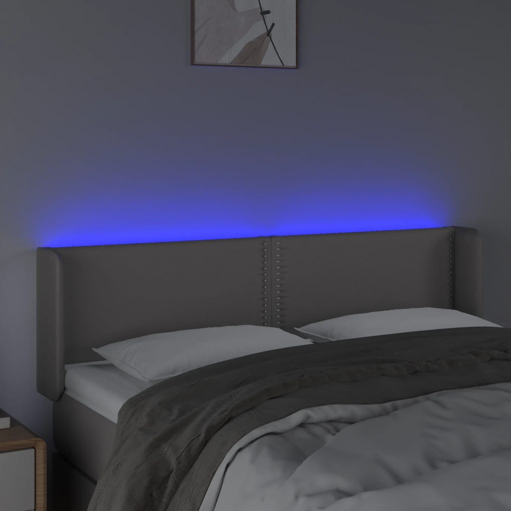 vidaXL Zagłówek do łóżka z LED, szary, 147x16x78/88 cm sztuczna skóra