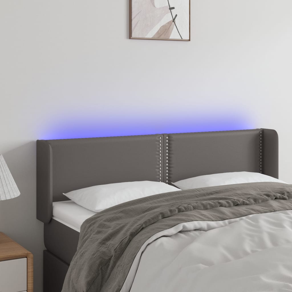vidaXL Zagłówek do łóżka z LED, szary, 147x16x78/88 cm sztuczna skóra