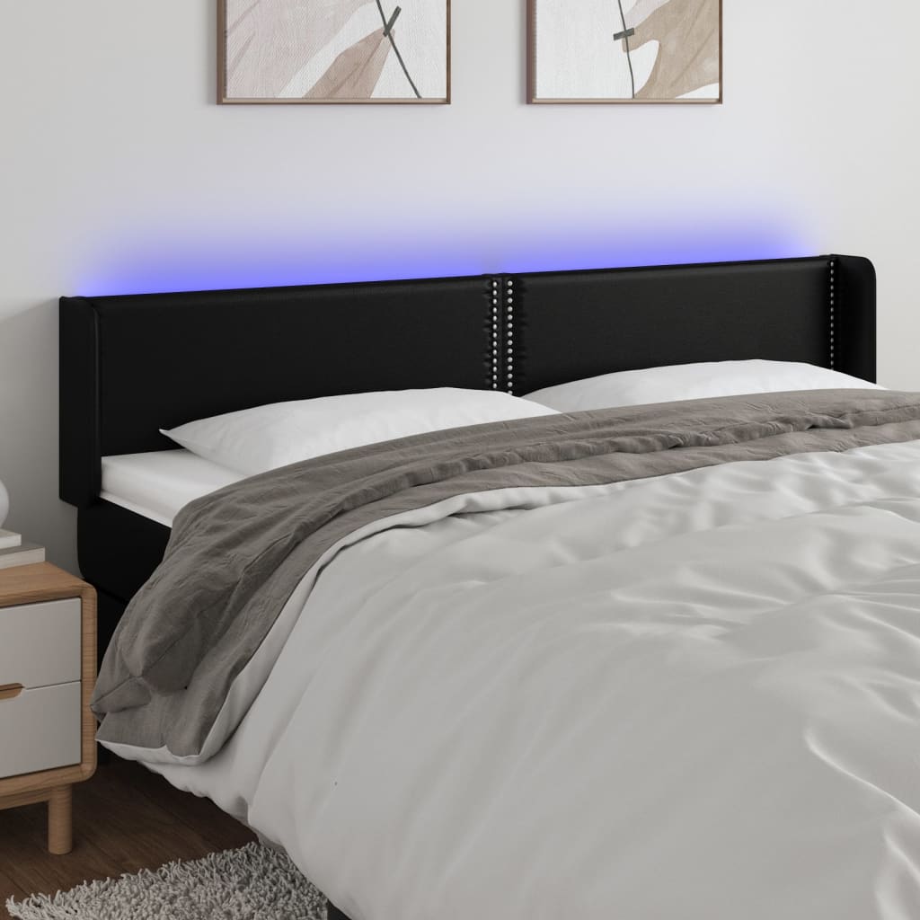vidaXL Zagłówek do łóżka z LED, czarny, 203x16x78/88cm, sztuczna skóra
