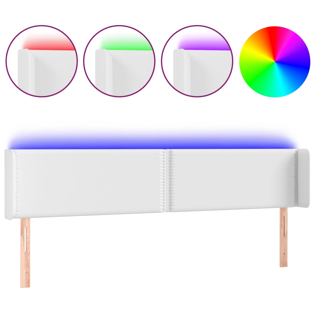 vidaXL Zagłówek do łóżka z LED, biały, 203x16x78/88 cm, sztuczna skóra