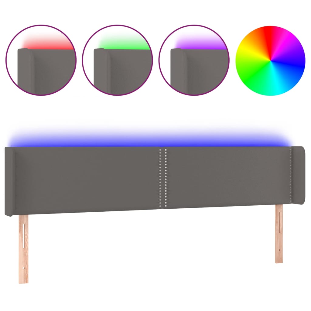 vidaXL Zagłówek do łóżka z LED, szary, 203x16x78/88 cm, sztuczna skóra