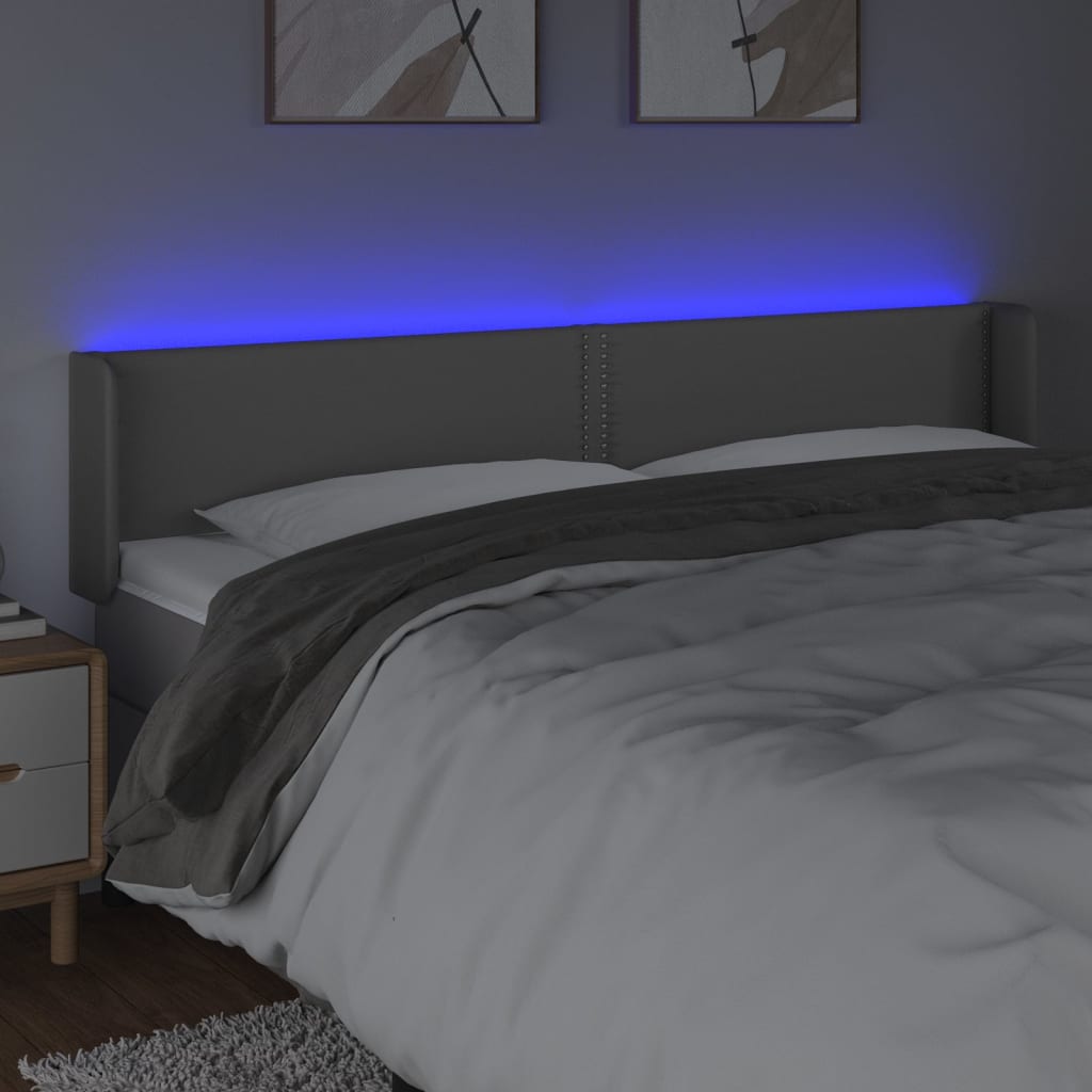 vidaXL Zagłówek do łóżka z LED, szary, 203x16x78/88 cm, sztuczna skóra