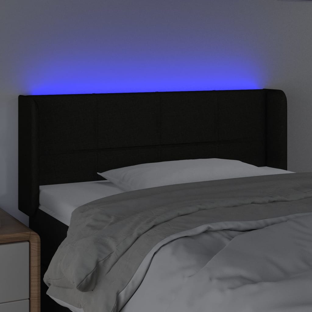 vidaXL Zagłówek do łóżka z LED, czarny, 83x16x78/88 cm, tkanina