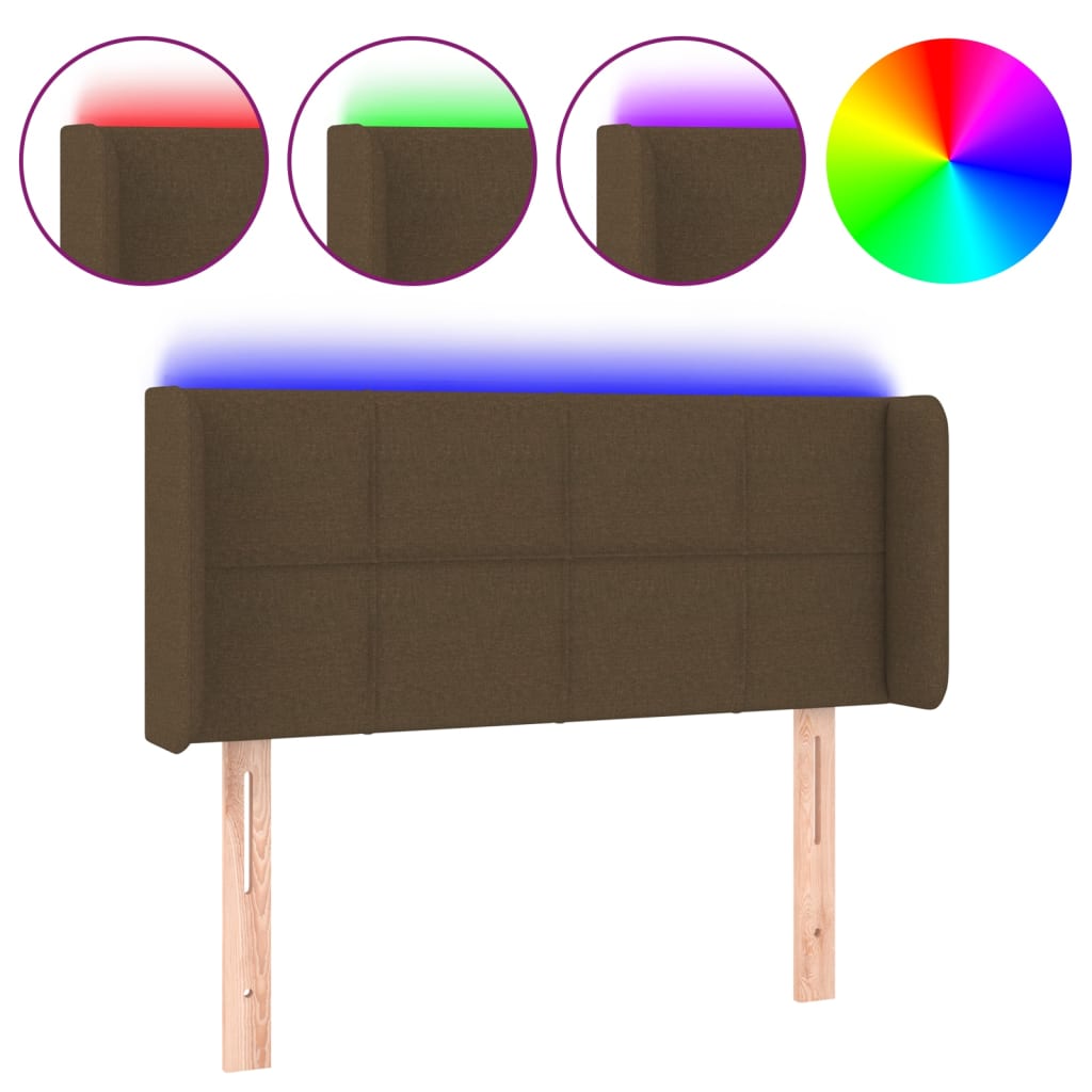 vidaXL Zagłówek do łóżka z LED, ciemnobrązowy, 83x16x78/88 cm, tkanina
