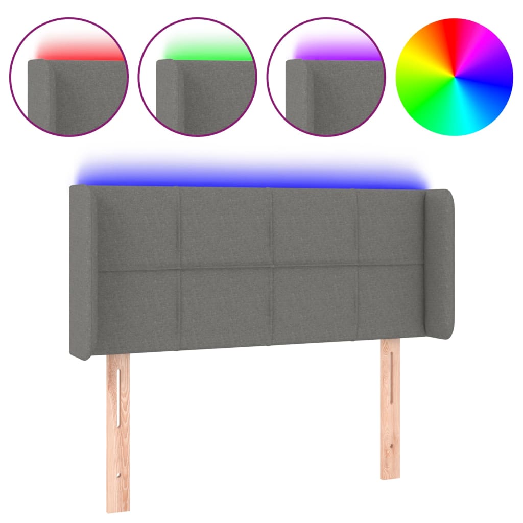 vidaXL Zagłówek do łóżka z LED, ciemnoszary, 93x16x78/88 cm, tkanina