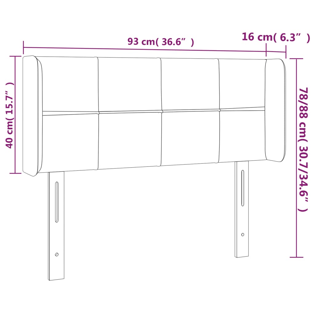 vidaXL Zagłówek do łóżka z LED, niebieski, 93x16x78/88 cm, tkanina