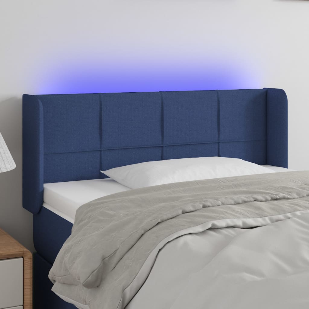 vidaXL Zagłówek do łóżka z LED, niebieski, 93x16x78/88 cm, tkanina