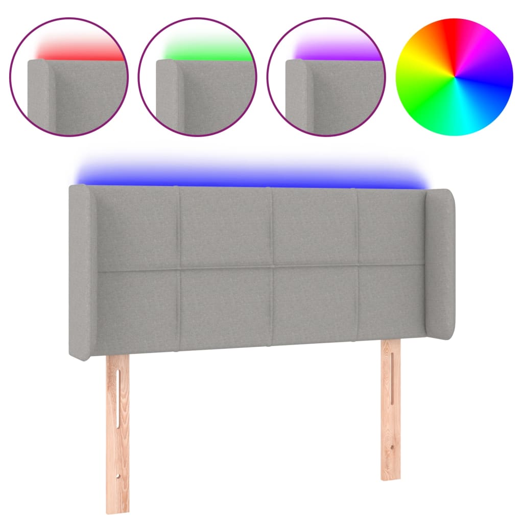 vidaXL Zagłówek do łóżka z LED, jasnoszary, 103x16x78/88 cm, tkanina
