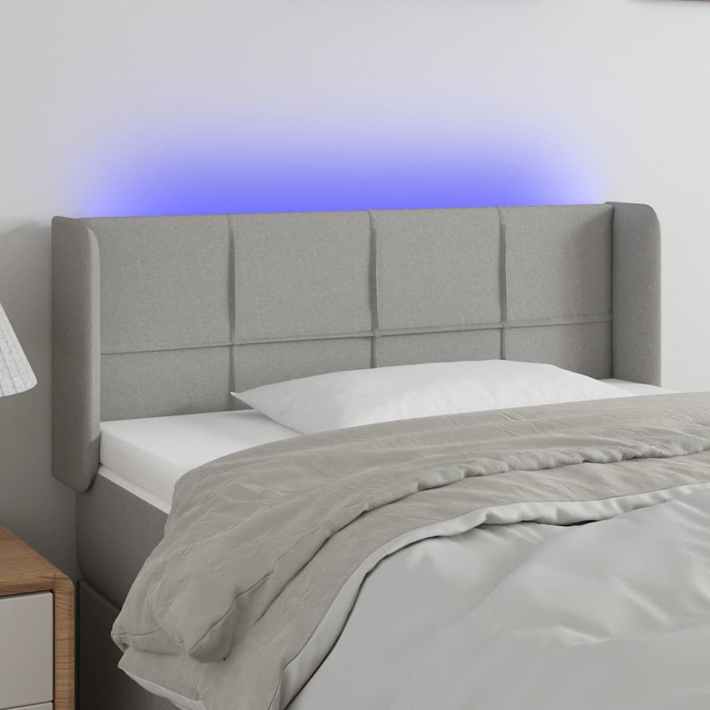 vidaXL Zagłówek do łóżka z LED, jasnoszary, 103x16x78/88 cm, tkanina