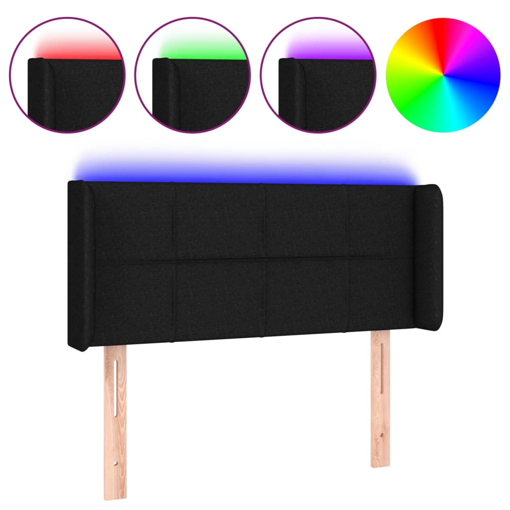 vidaXL Zagłówek do łóżka z LED, czarny, 103x16x78/88 cm, tkanina