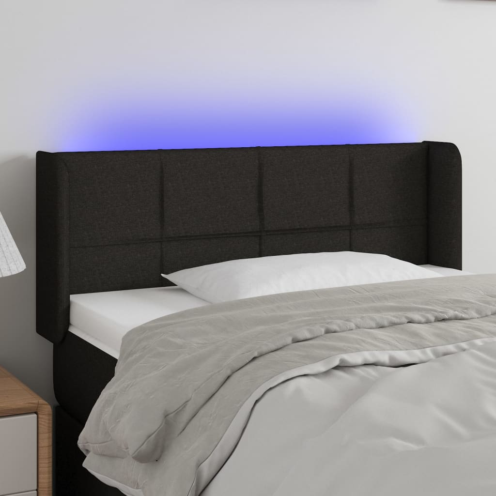 vidaXL Zagłówek do łóżka z LED, czarny, 103x16x78/88 cm, tkanina