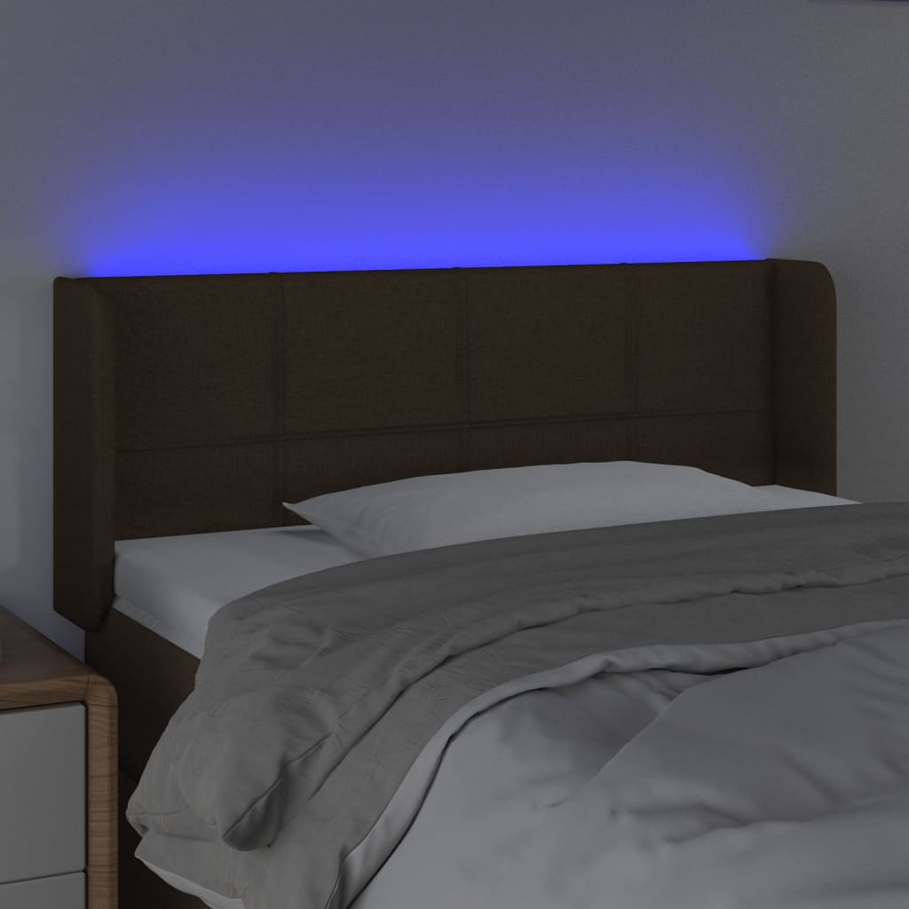 vidaXL Zagłówek do łóżka z LED, ciemnobrązowy, 103x16x78/88cm, tkanina