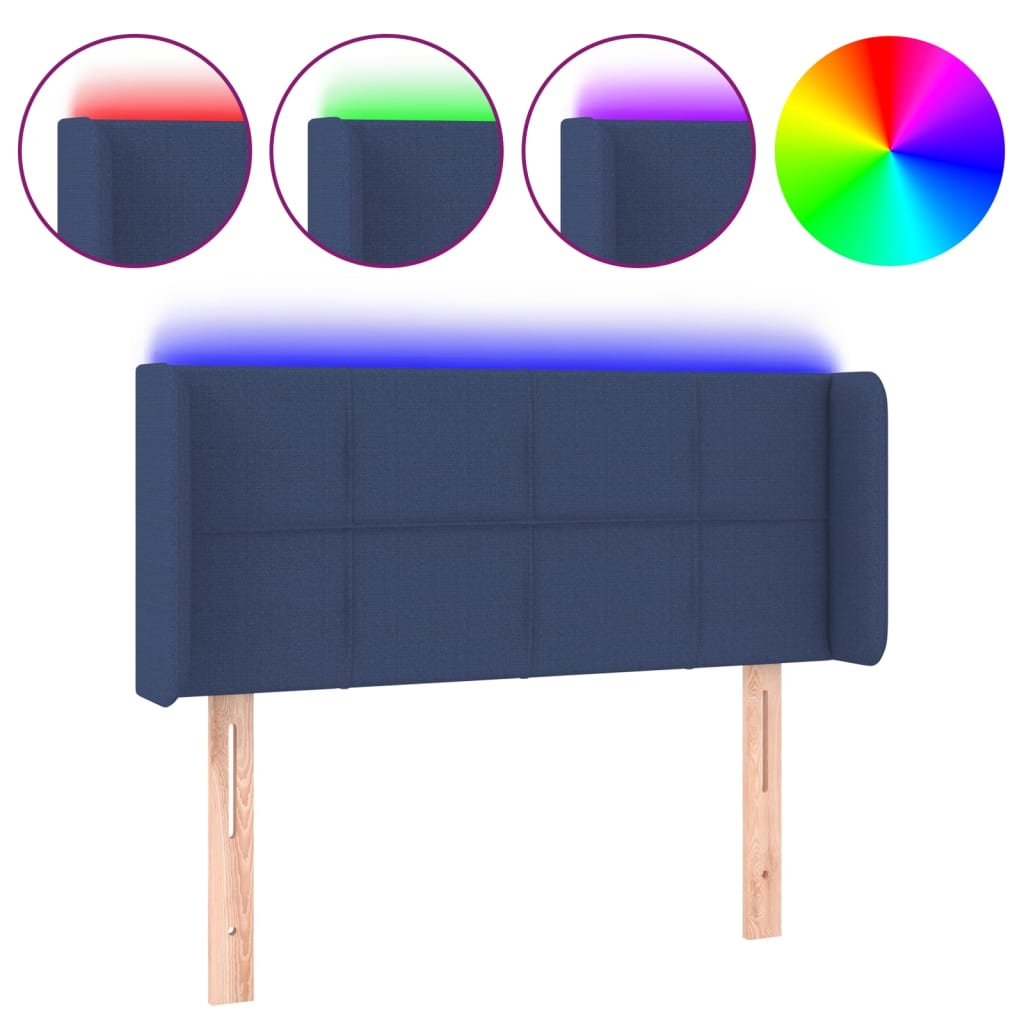 vidaXL Zagłówek do łóżka z LED, niebieski, 103x16x78/88 cm, tkanina
