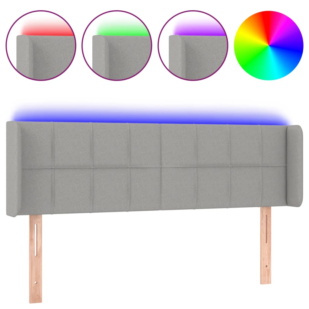 vidaXL Zagłówek do łóżka z LED, jasnoszary, 147x16x78/88 cm, tkanina