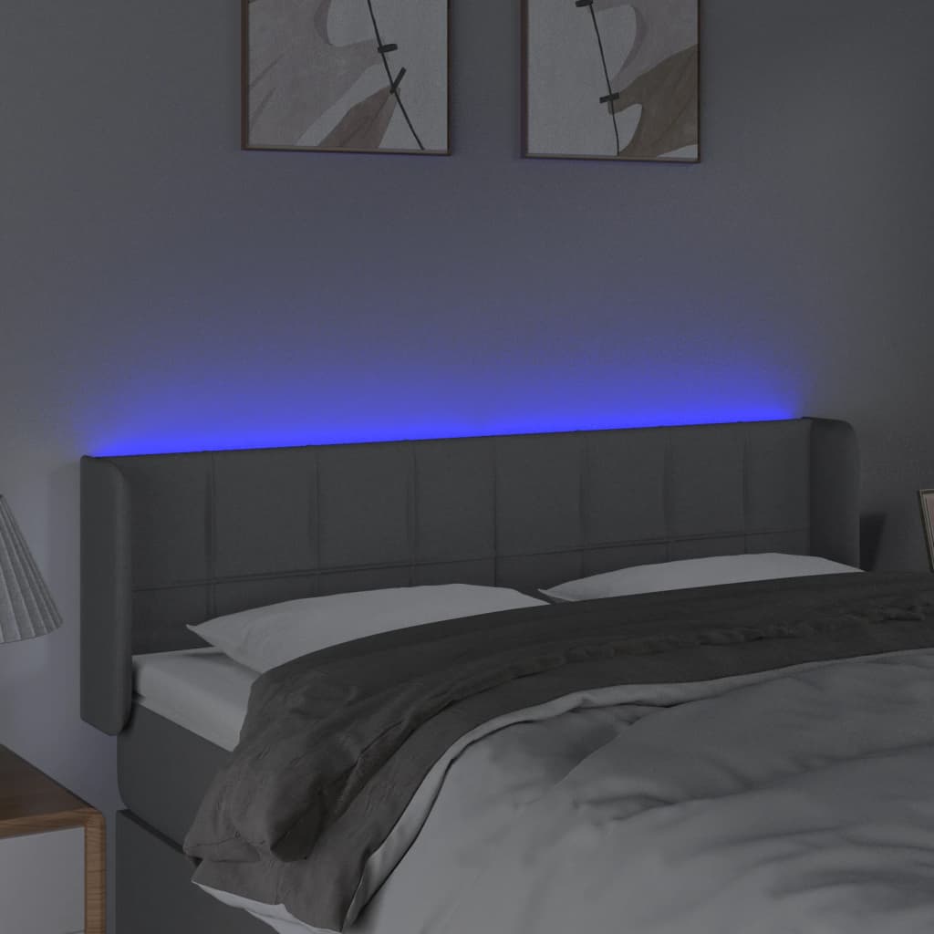 vidaXL Zagłówek do łóżka z LED, jasnoszary, 147x16x78/88 cm, tkanina