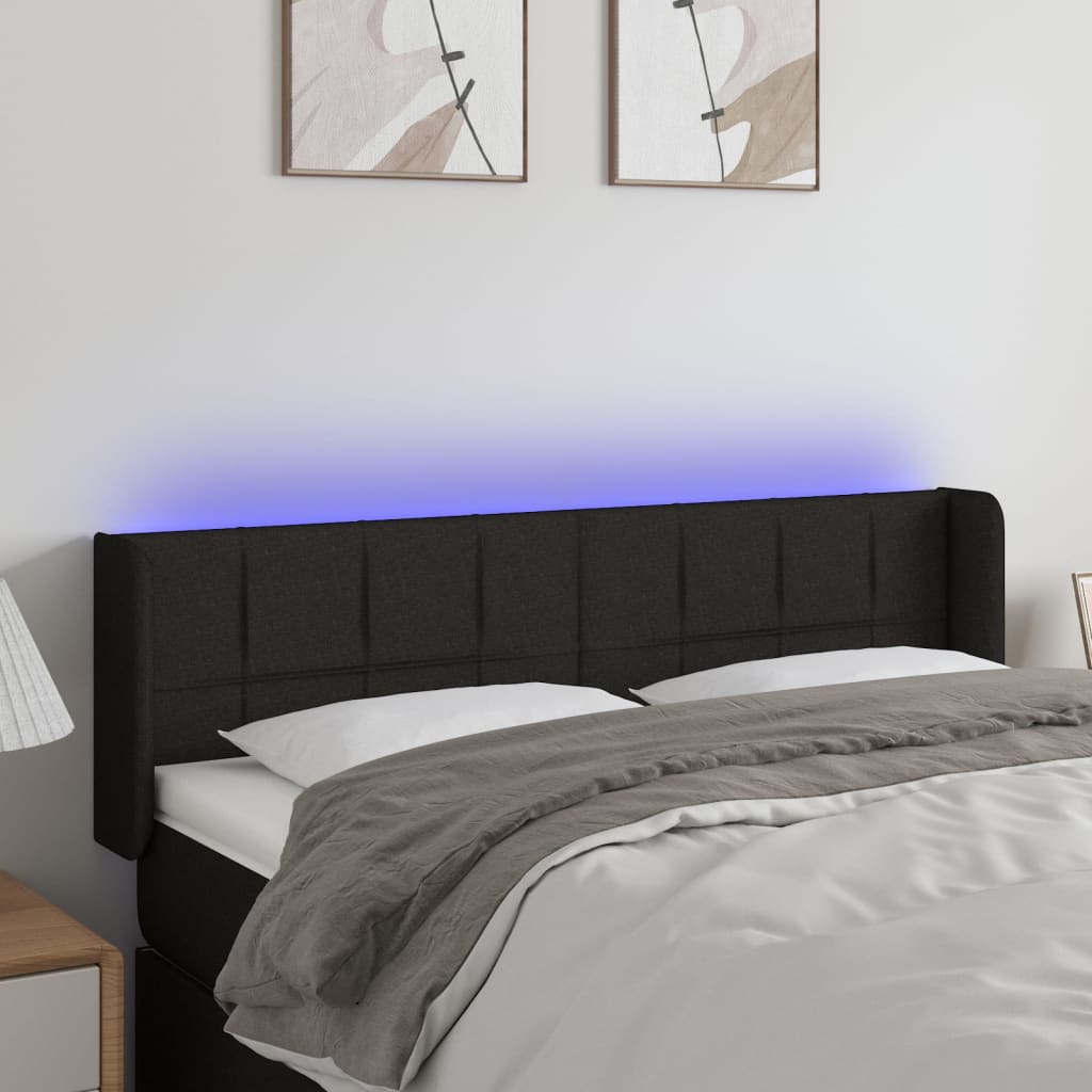 vidaXL Zagłówek do łóżka z LED, czarny, 147x16x78/88 cm, tkanina