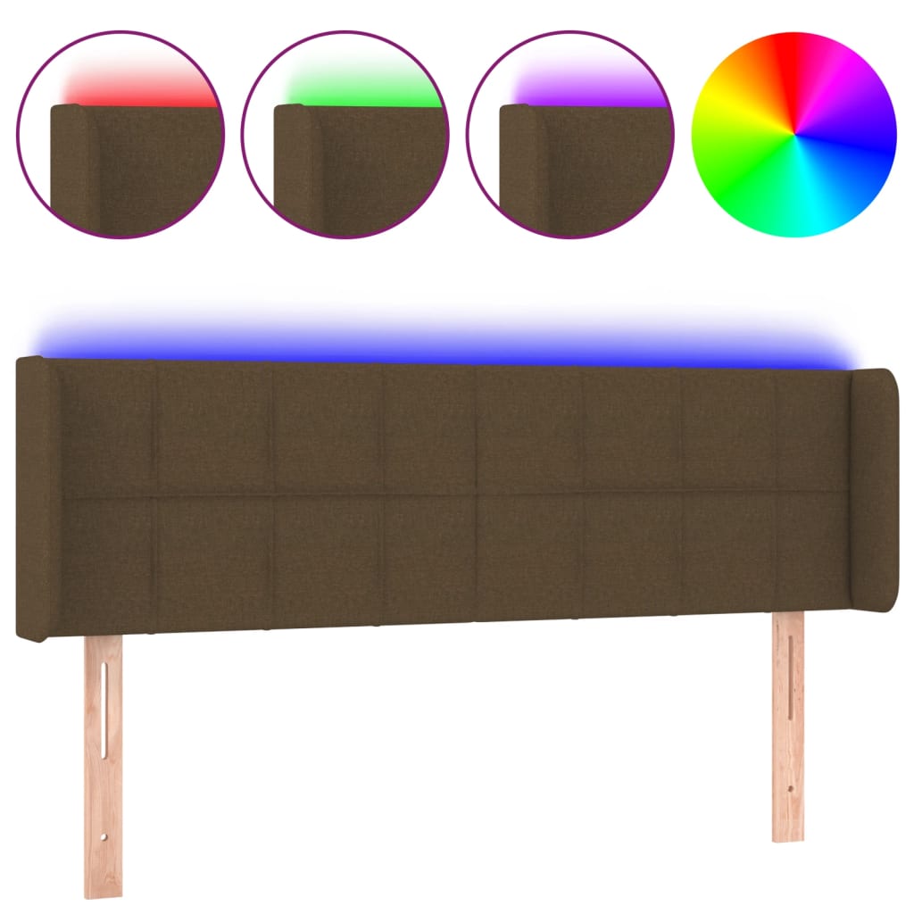 vidaXL Zagłówek do łóżka z LED, ciemnobrązowy, 147x16x78/88cm, tkanina