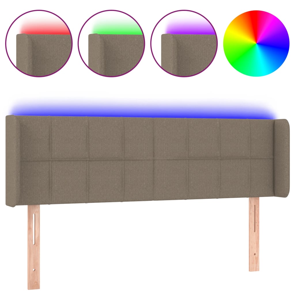 vidaXL Zagłówek do łóżka z LED, taupe, 147x16x78/88 cm, tkanina