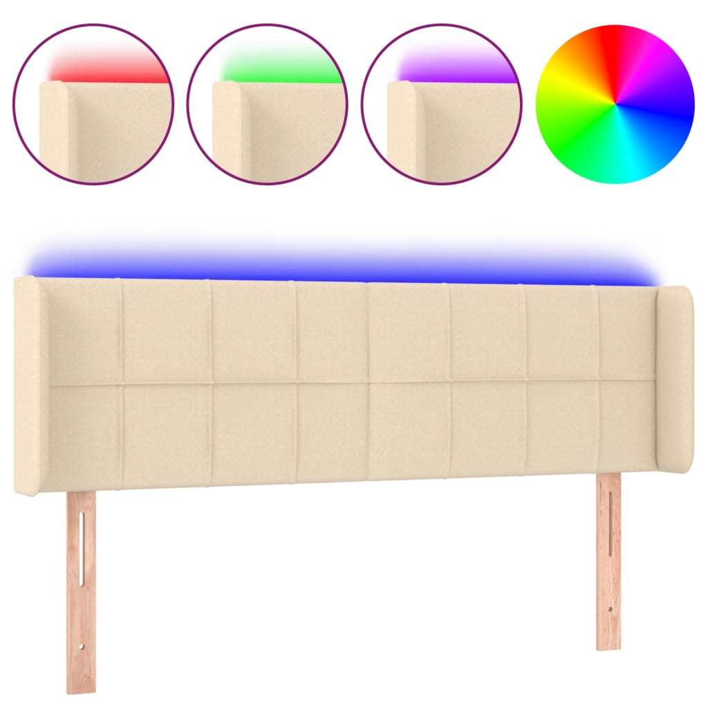 vidaXL Zagłówek do łóżka z LED, kremowy, 147x16x78/88 cm, tkanina