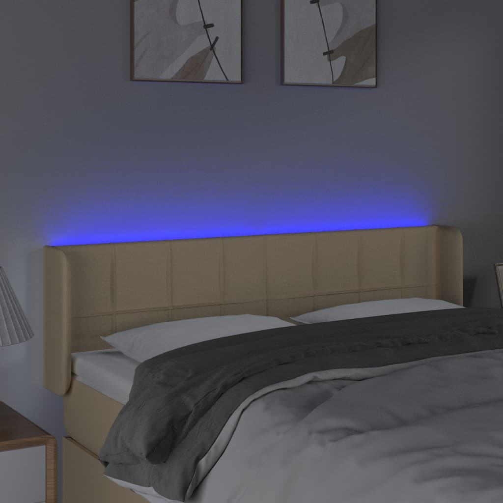 vidaXL Zagłówek do łóżka z LED, kremowy, 147x16x78/88 cm, tkanina