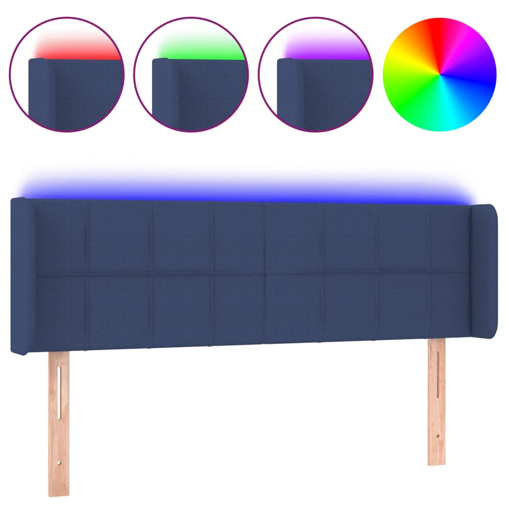 vidaXL Zagłówek do łóżka z LED, niebieski, 147x16x78/88 cm, tkanina