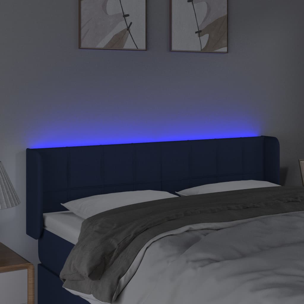vidaXL Zagłówek do łóżka z LED, niebieski, 147x16x78/88 cm, tkanina