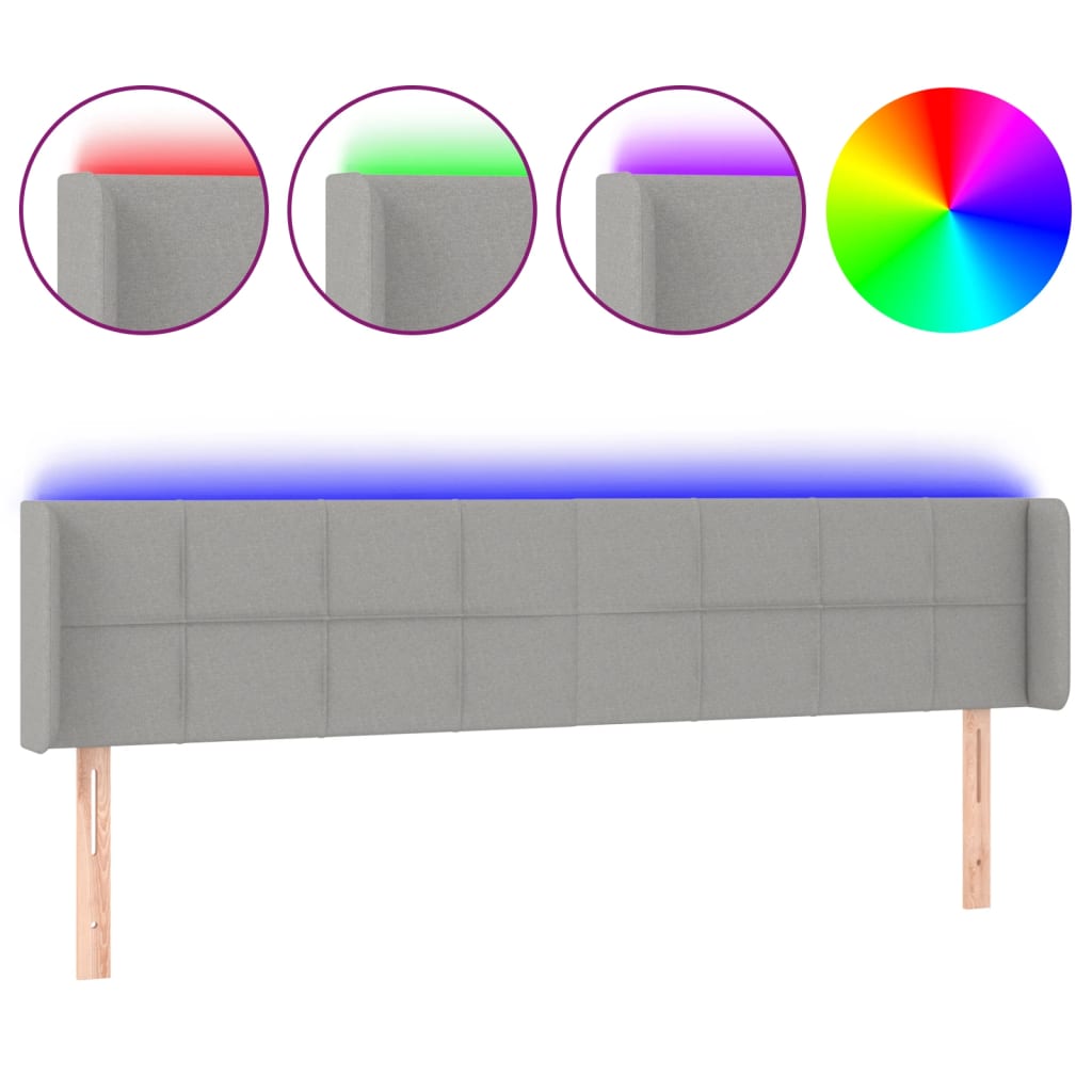 vidaXL Zagłówek do łóżka z LED, jasnoszary, 163x16x78/88 cm, tkanina