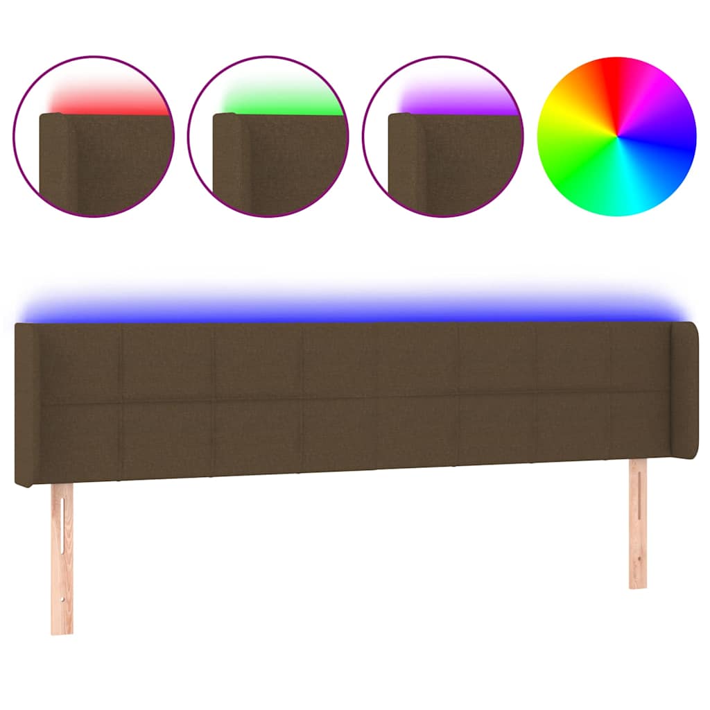 vidaXL Zagłówek do łóżka z LED, ciemnobrązowy, 163x16x78/88cm, tkanina