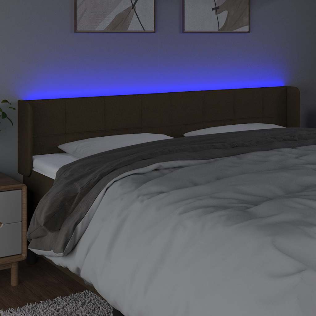 vidaXL Zagłówek do łóżka z LED, ciemnobrązowy, 163x16x78/88cm, tkanina