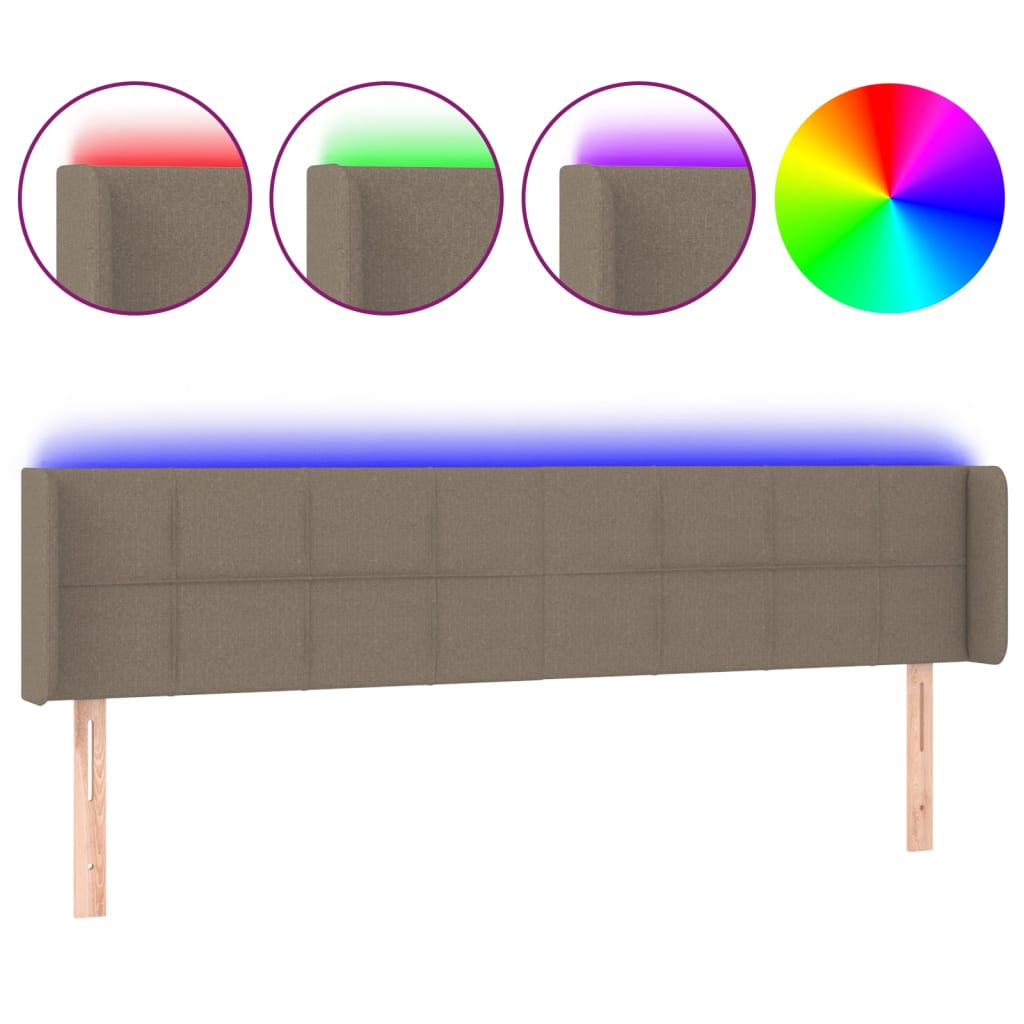 vidaXL Zagłówek do łóżka z LED, taupe, 163x16x78/88 cm, tkanina