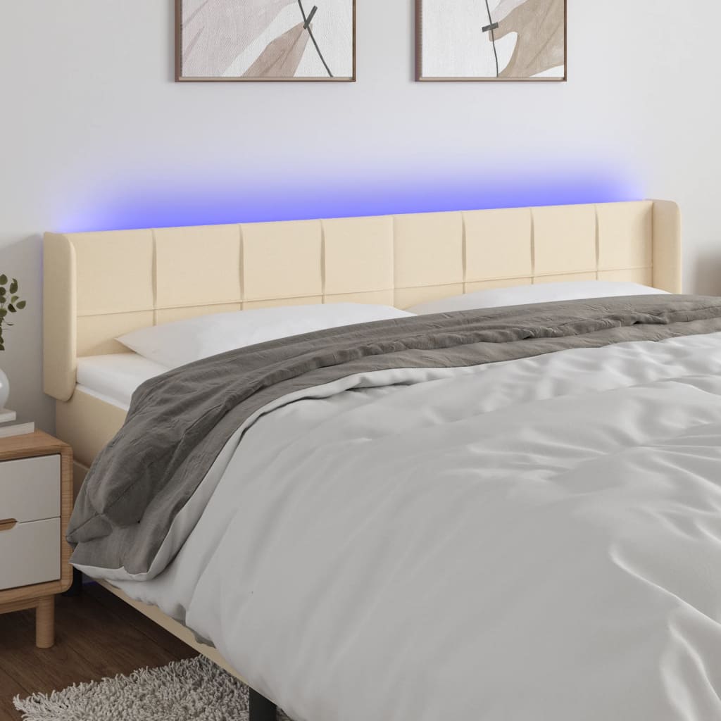 vidaXL Zagłówek do łóżka z LED, kremowy, 163x16x78/88 cm, tkanina