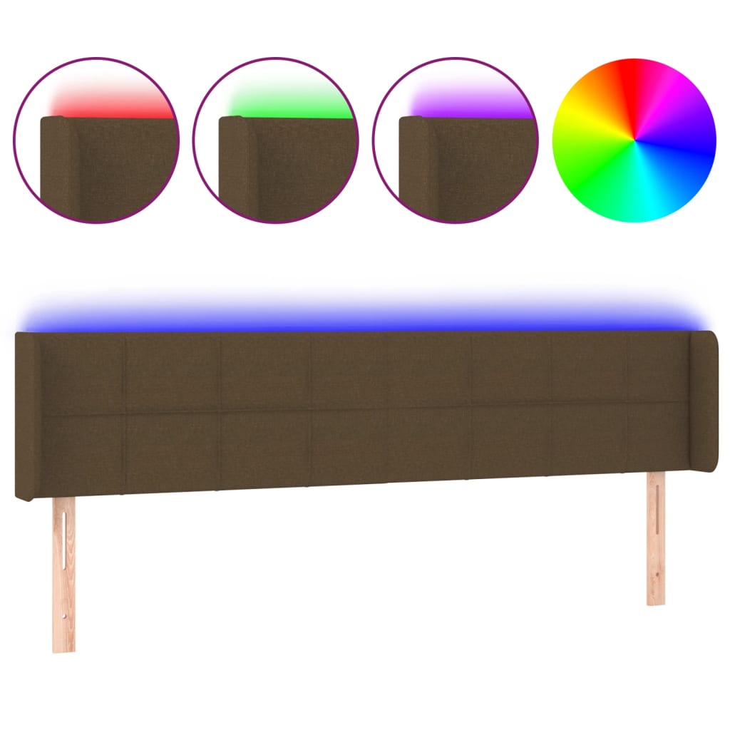 vidaXL Zagłówek do łóżka z LED, ciemnobrązowy, 183x16x78/88cm, tkanina